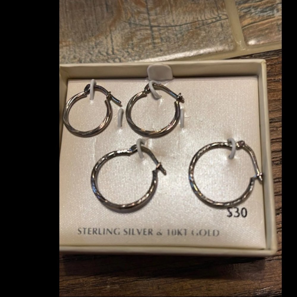 Sterling Silver & 10k Gold Minimalist Hoop Earrings